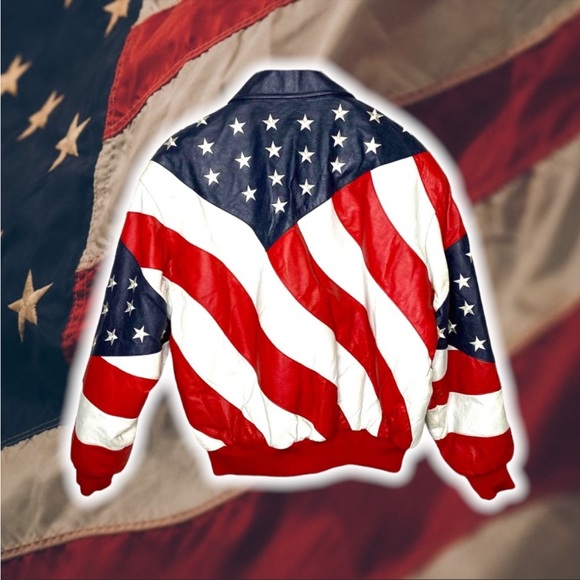 💎ViNTaGe 💎 1990S WHEREMI AMERICAN FLAG 🇺🇸 LEATHER BOMBER 🧥 - Picture 3 of 7